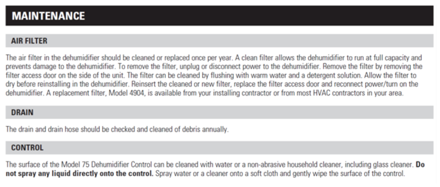 Aprilaire 1730A Dehumidifier Maintenance FAQ