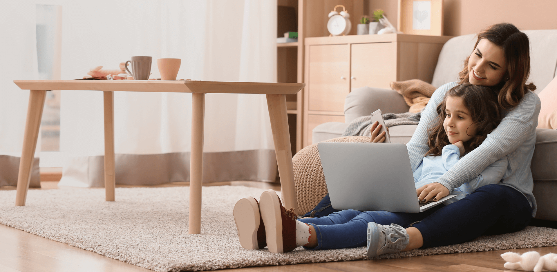 It's Always Healthy Air Season Mom and Child on Computer