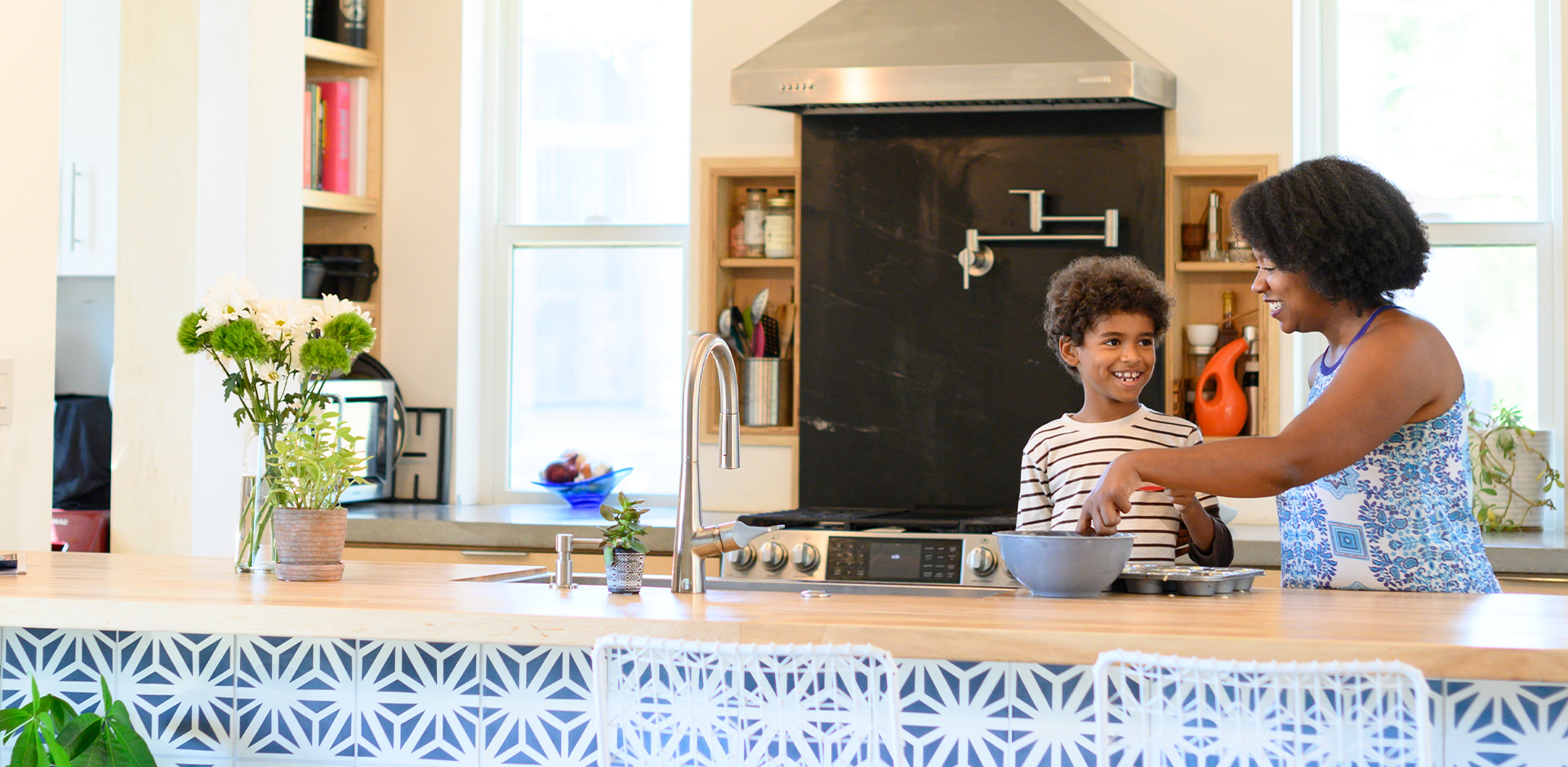 Mom and Son in Kitchen