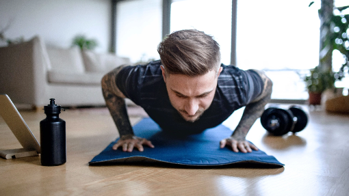 Man working out at home