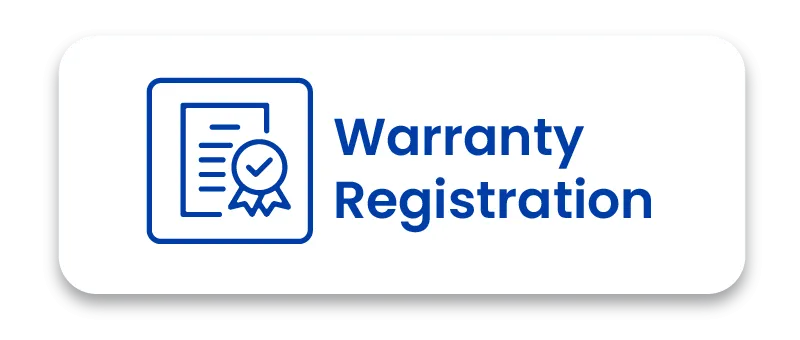 Warranty Registration icon featuring a line-art illustration of a certificate with a checkmark seal