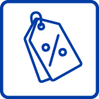 Two blue outline price tags featuring a percent symbol inside a rounded square border.
