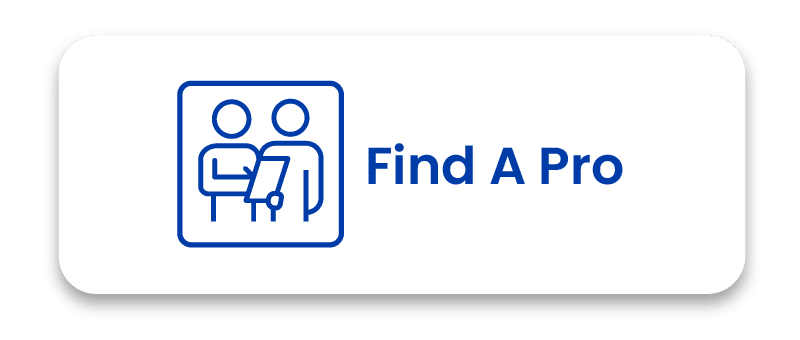 Find A Pro icon featuring a line-art illustration of a technician and a homeowner with a service clipboard.