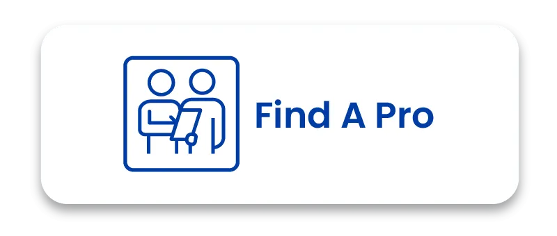 Find A Pro icon featuring a line-art illustration of a technician and a homeowner with a service clipboard.