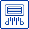 Line-art icon of an HVAC wall vent with arrows indicating fresh air flowing into a room.