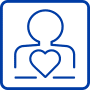 A blue, outlined icon of a person's torso with a heart on the chest, representing health and wellness.