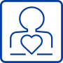 A blue, outlined icon of a person's torso with a heart on the chest, representing health and wellness.