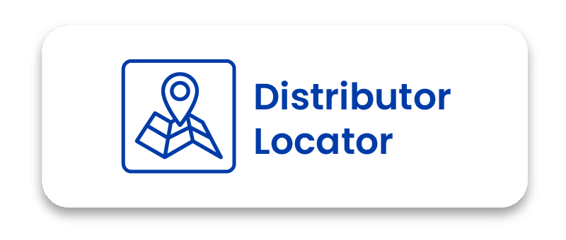 Blue text reading Distributor Locator next to a map pin icon, styled as a white button with rounded corners.