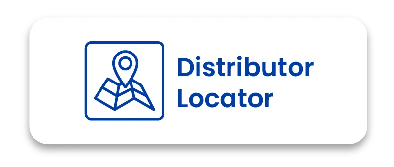 Blue text reading Distributor Locator next to a map pin icon, styled as a white button with rounded corners.