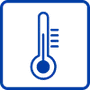 A blue, outlined icon of a simple thermometer inside a rounded square, symbolizing temperature or climate control.