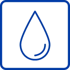 A blue, outlined icon of a single water droplet inside a rounded square, representing humidity or muggy conditions.