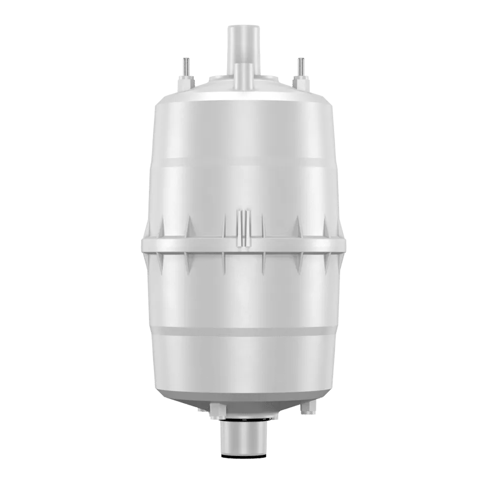 White cylindrical steam canister replacement part for a residential humidifier system on a plain background.