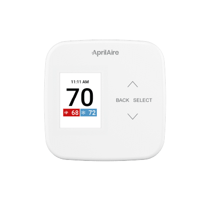 A collection of digital UI icons for the AprilAire S86NMU thermostat, including fan, humidity, and system status symbols.