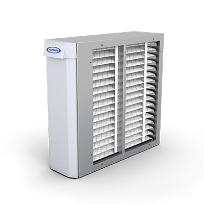 AprilAire 1310 media air cleaner with a slim profile design and easy-access filter door for home air filtration.