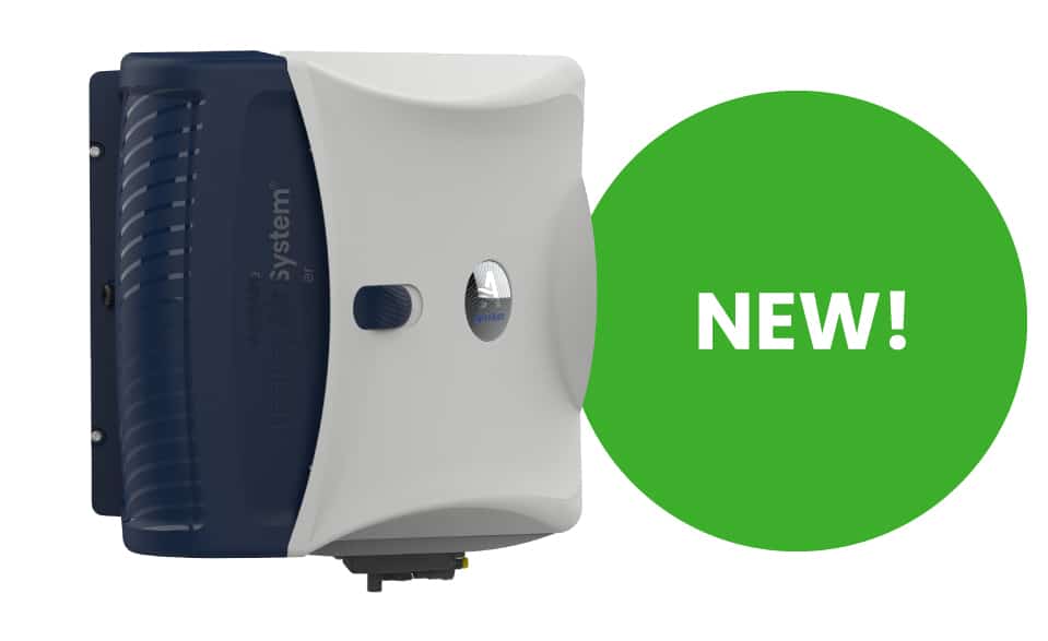 AprilAire 720 series whole-house humidifier unit in blue and gray with a green 