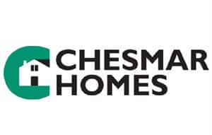 Bold black text reading CHESMAR HOMES next to a green letter C containing a white negative space house silhouette.