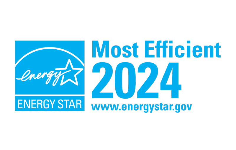 Blue Energy Star square icon next to bold text reading Most Efficient 2024 with the program website URL.