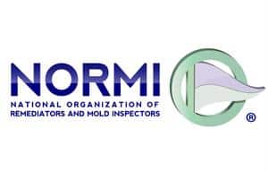 Blue NORMI text above National Organization of Remediators and Mold Inspectors next to a circular green icon.